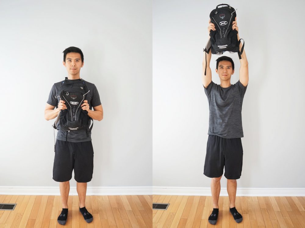 shoulder press with a backpack